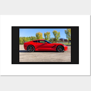 Red Sports Car Side View Posters and Art